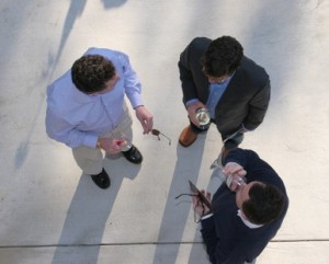 overhead meeting of three men